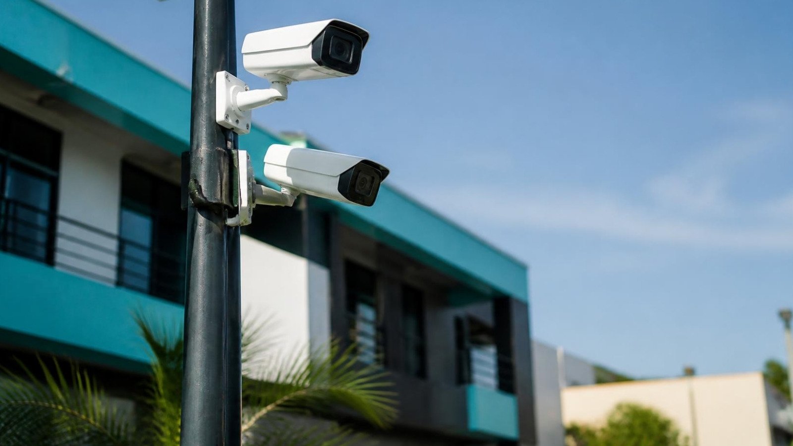 Caméras de surveillance fixées sur un mât