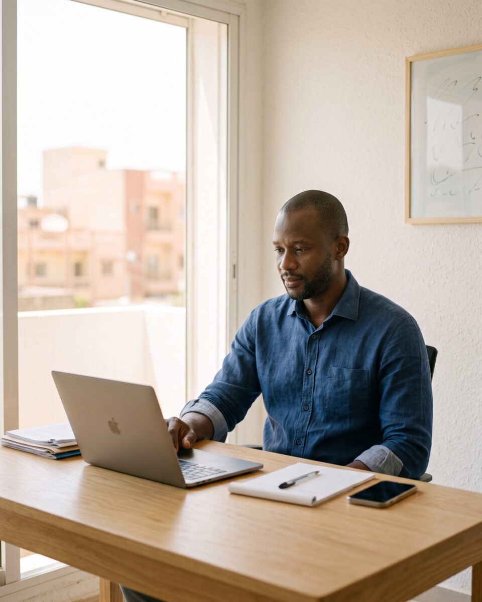 Dirigeant de PME travaillant sur son ordinateur portable